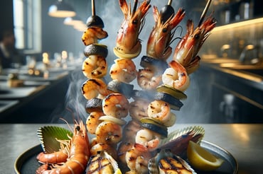 lejra skewers plate of food on a table with a lot of food