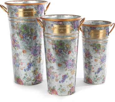 floral galvenized buckets
