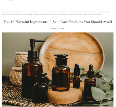 screenshot of an article about harmful ingredients in skin care products by Kristin Gunner VA