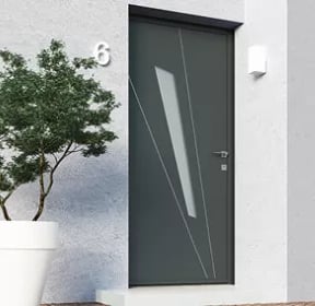 Porte d'entrée semi vitrée en aluminium grise