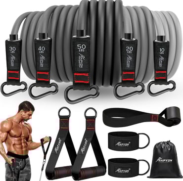 Resistance Bands, Exercise Bands with Handles, Fitness Bands, Workout Bands with Door Anchor and Ank