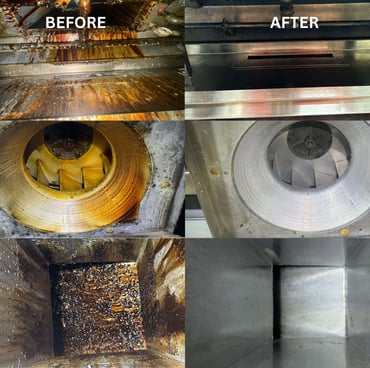 before and after picture of kitchen hood cleaning