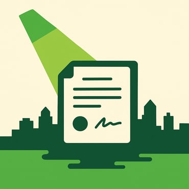a document with a green light shining on it