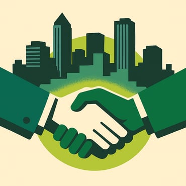 a handshake between a Tampa Bay commercial realtor with tenant overlooking downtown tampa. 