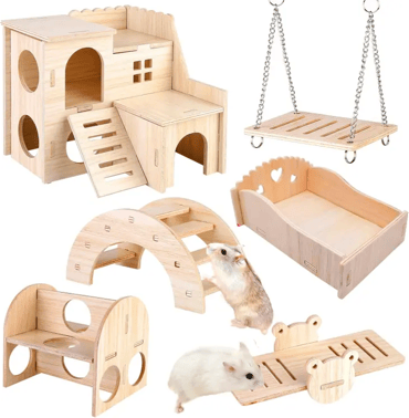 Vegena Set de Juguetes de Madera para Masticar Hámster, 6 Piezas 