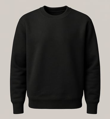 a black sweatshirt with a white background