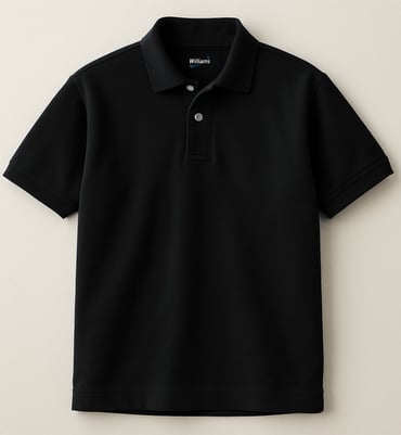 a black polo shirt with a white collared shirt