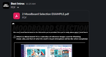Zoomed in screenshot of a file uploaded in Slack conversation showing Mood board Selection