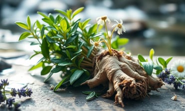  herbal scene featuring fresh valerian root