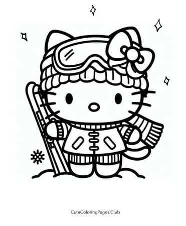 Hello Kitty skiing coloring page
