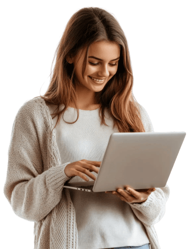 A happy client makes an easy online booking on a laptop