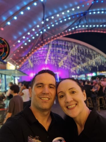 Carly and Kahn having a selfie after setting up the xmas themed party photo booth Eat Streets.