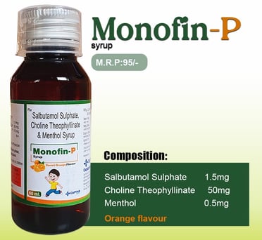 Salbutamol sulphate, Choline theophyllinate and menthol syrup, Monofin-P syrup by Captab Biotec