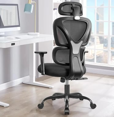 KERDOM Silla con Soporte Lumbar, Reposabrazos, Silla 360° Giratoria para computadora