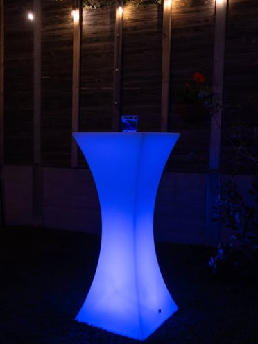 Blue glow cocktail table at vow renewal event in the Redland Bay, Redlands.