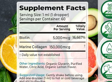 Biotin - Marine Collagen Elixir Plus Biotin Drops Supplements LABEL