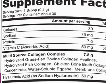 Multi Collagen Peptides Plus Hyaluronic Acid and Vitamin C label