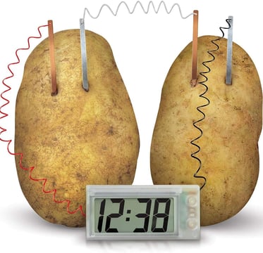 Quirky potato-powered digital clock science gadget