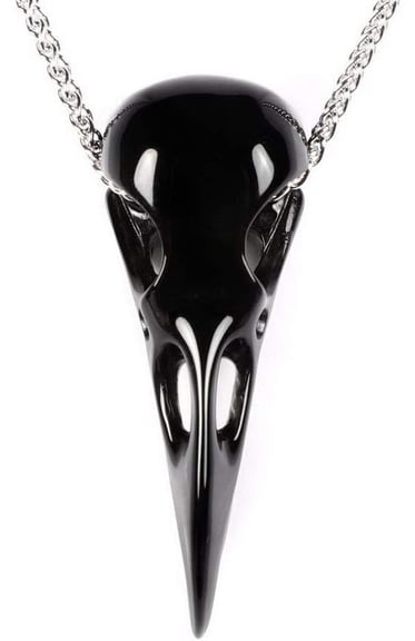 Necklace of Gemstone Carved Crystal Raven Skull Pendant for Men