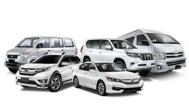 a group of four different types of cars