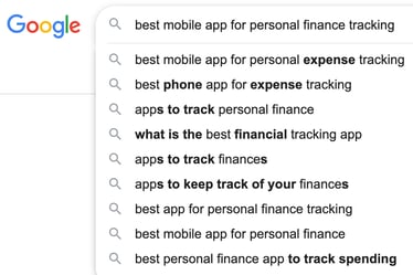 Google search with autofill examples
