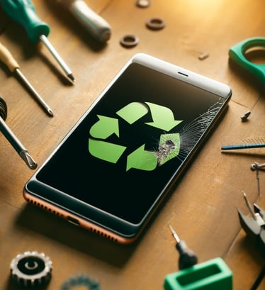 on y voit un téléphone reconditionné lég-rement cassé