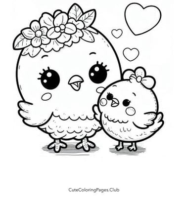Cute Chicken and Little Chick Coloring sheet