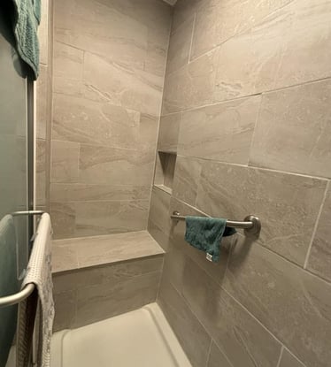 This bathroom remodel included a walk-in shower for added comfort in Goshen, IN.