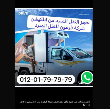 تاجير سيارات النقل المبرد بالساعة بالقاهرة شركة فرعون للنقل المبرد 01201797979 logo