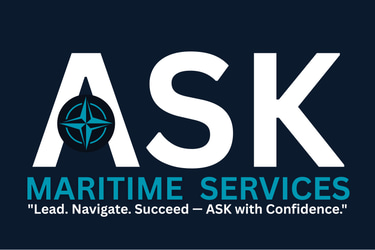ASK Maritime : "Lead. Navigate. Succeed — ASK with Confidence." logo