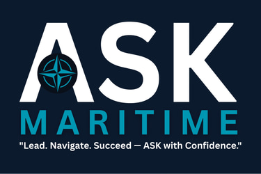 ASK Maritime : "Lead. Navigate. Succeed — ASK with Confidence." logo