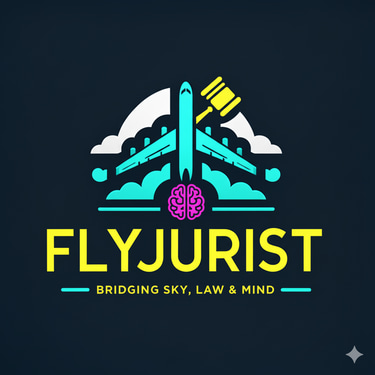 Flyjurist, bridging sky & law, aviation law logo