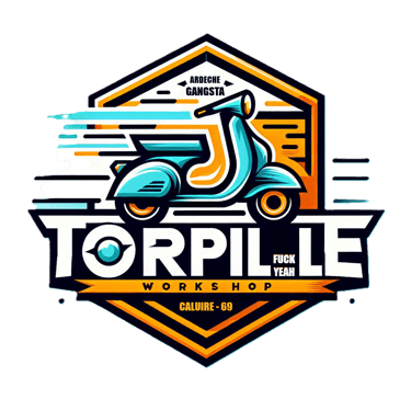 TORPILLE WORKSHOP "live sheet metal scooter" TORPILLE SCOOTER GANG logo
