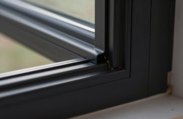 Macro photography of a sleek deep black aluminum window profile, showing the clean lines and premium matte finish.