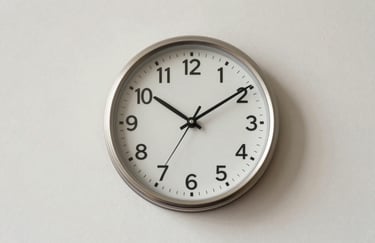 A minimalist photograph of an elegant silver analog clock on a soft off-white wall, symbolizing precision and speed.