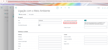 Dashboard interface showing Microsoft Dynamics 365 Business Central environment connection settings.