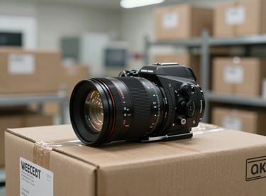 Close-up of high-quality products being packaged in a clean, sophisticated distribution center.
