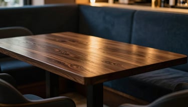 Close-up shot of a crystal glass with a single large clear ice cube and dark amber liquid on a marble bar in Brazil. Muted gold and deep charcoal blue tones.