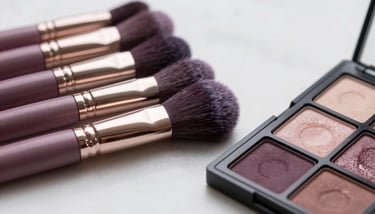 Close-up of a student carefully blending eyeshadow during a class at the academy in a North American / NYC Hispanic environment.