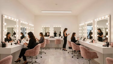 A professional makeup certification diploma resting next to a bouquet of flowers on a deep mahogany burgundy desk.