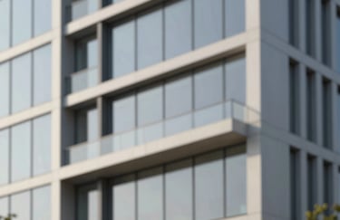 An abstract, architectural composition of clean lines and geometric shapes representing order and structure. A modern building facade with glass and steel, reflecting a clear sky. Brand colors #2D2424 and #F0EAD6 are prominent.