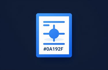 A minimalist flat icon of a network node or technical certificate on a dark navy background (#0A192F), using light blue (#60A5FA) accents.