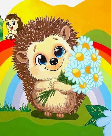 Pictură perete animăluțe grădiniță.