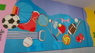 Pictură perete tematică sportivă școală.