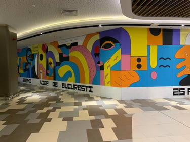 Detaliu portret mural modern colorat.