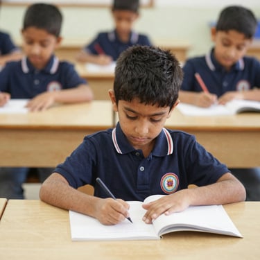 Illustration of children happily participating in a colorful classroom activity with books and toys.