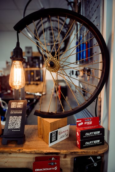 Lampe happy bike dans une roue de vélo