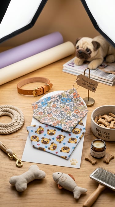 Bandanas para perro con flores y con caricaturas de pugs