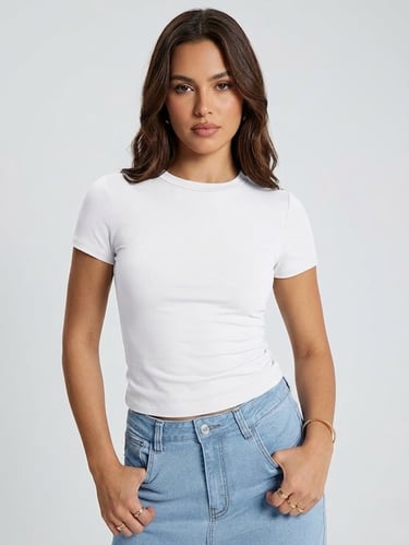 white tee on model — the most essential minimalist wardrobe piece