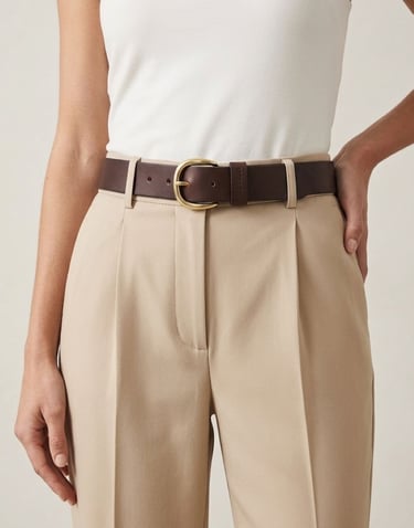 leather belt close up — minimalist wardrobe finishing accessory